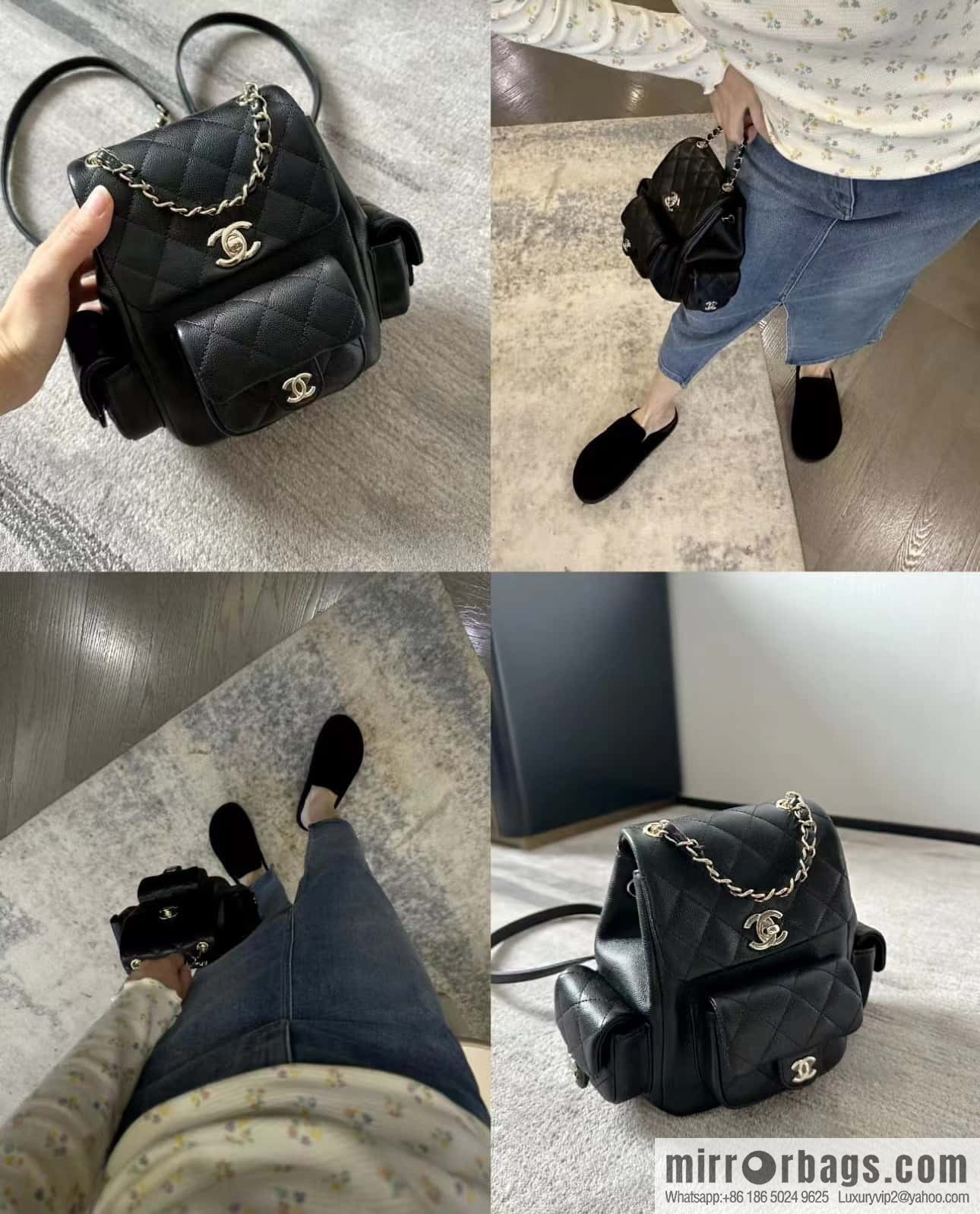 CHANEL 23K autumn and winter series duma tank double backpack AS4399 black