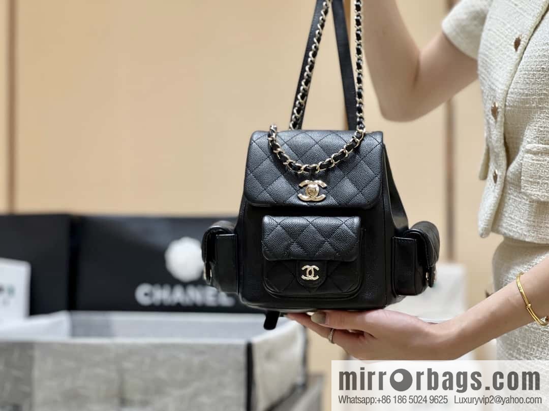 CHANEL 23K autumn and winter series duma tank double backpack AS4399 black