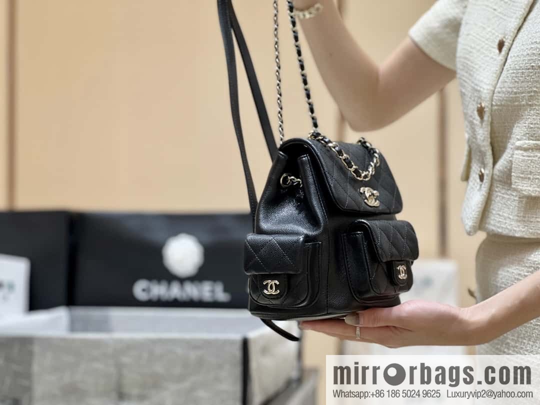 CHANEL 23K autumn and winter series duma tank double backpack AS4399 black