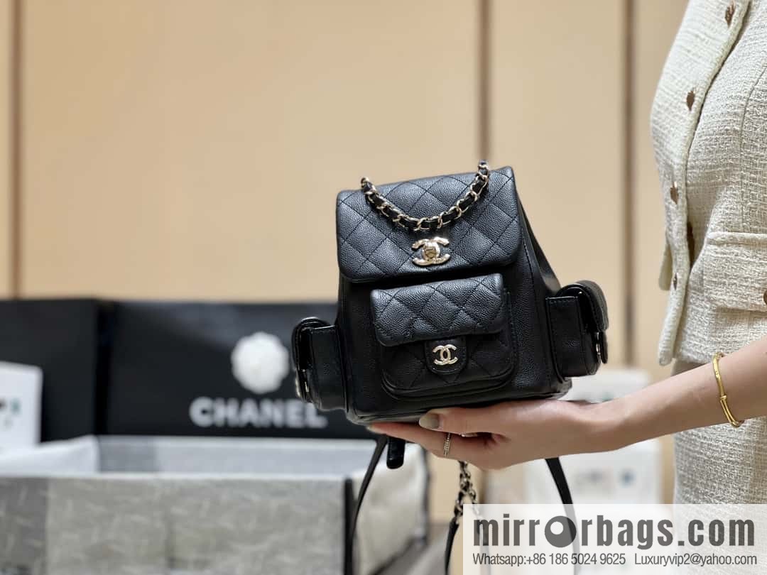CHANEL 23K autumn and winter series duma tank double backpack AS4399 black
