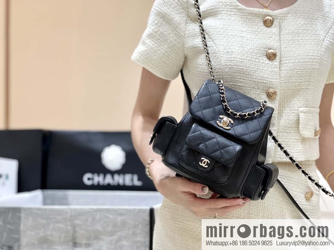 CHANEL 23K autumn and winter series duma tank double backpack AS4399 black