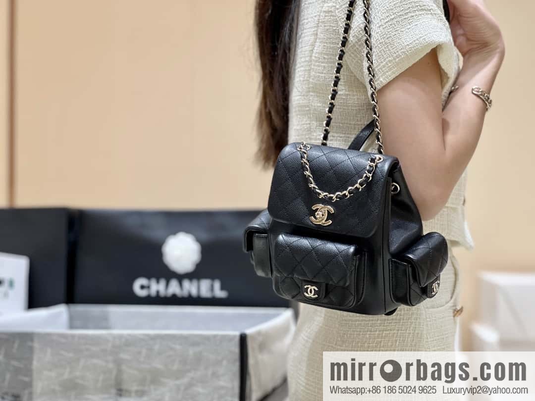 CHANEL 23K autumn and winter series duma tank double backpack AS4399 black