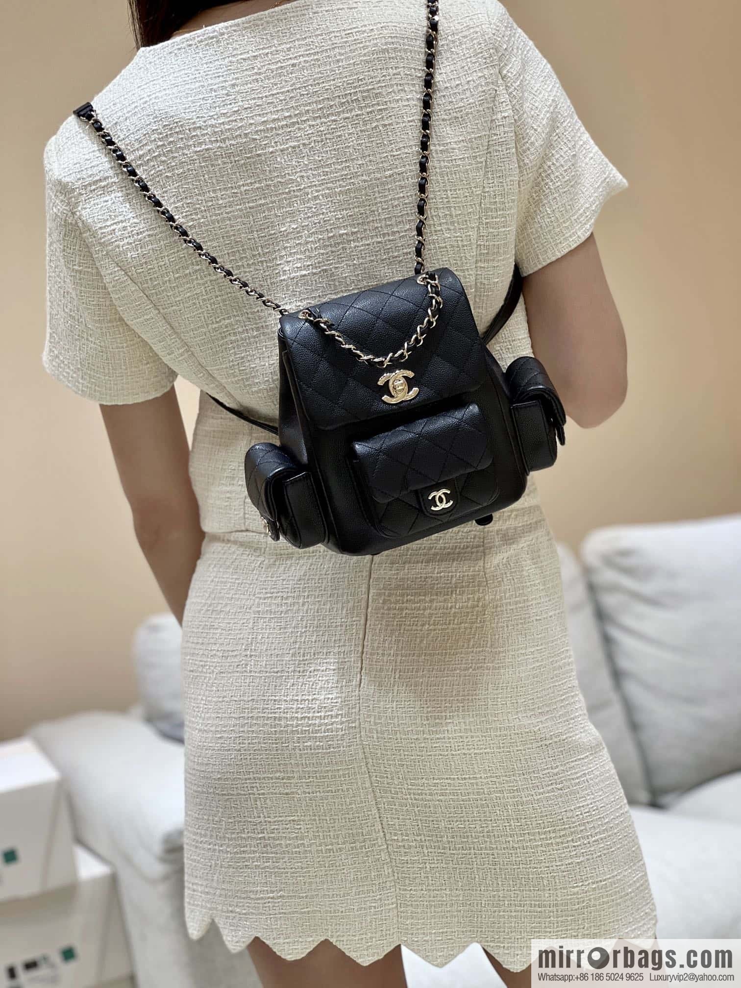 CHANEL 23K autumn and winter series duma tank double backpack AS4399 black