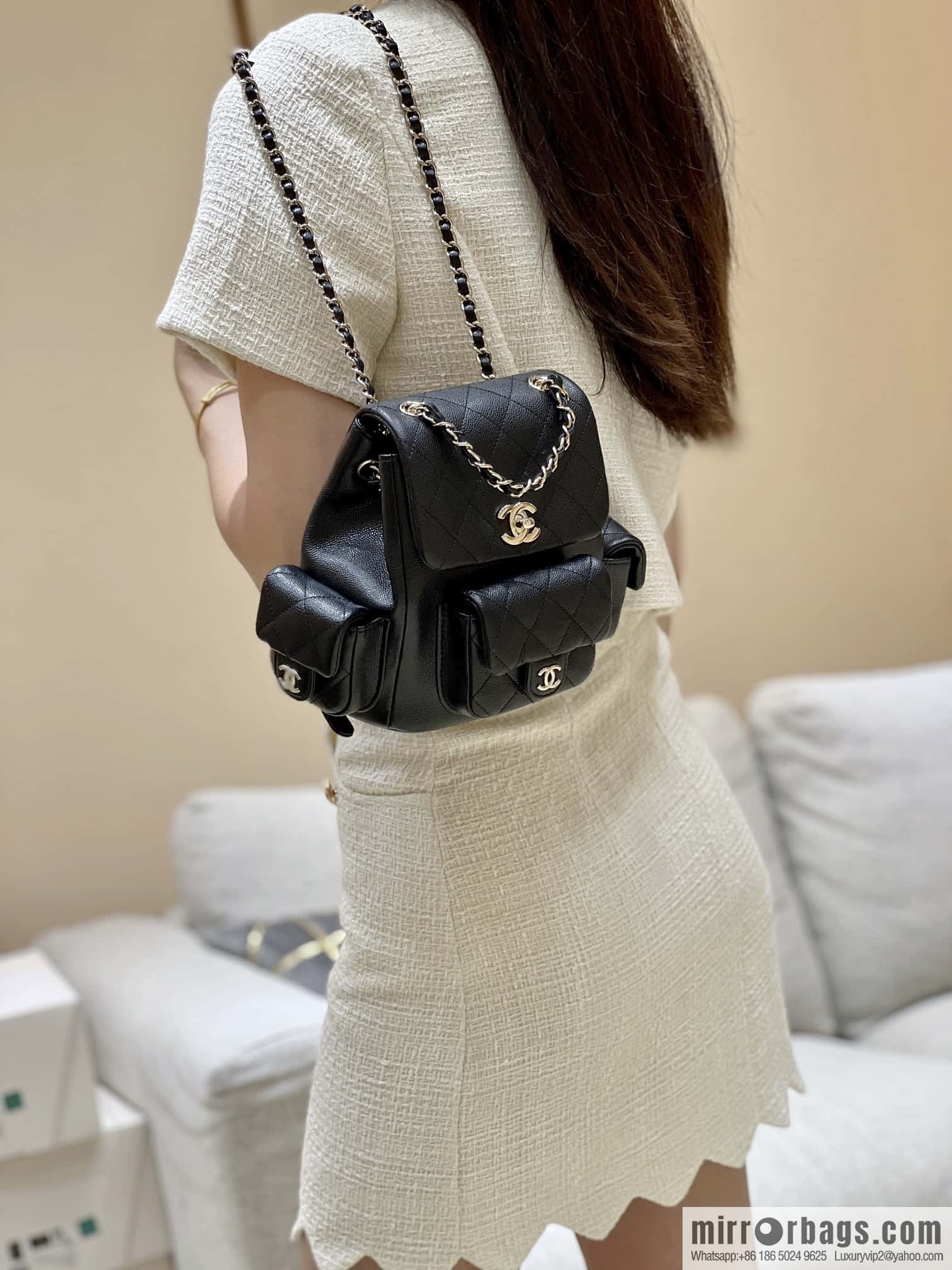 CHANEL 23K autumn and winter series duma tank double backpack AS4399 black