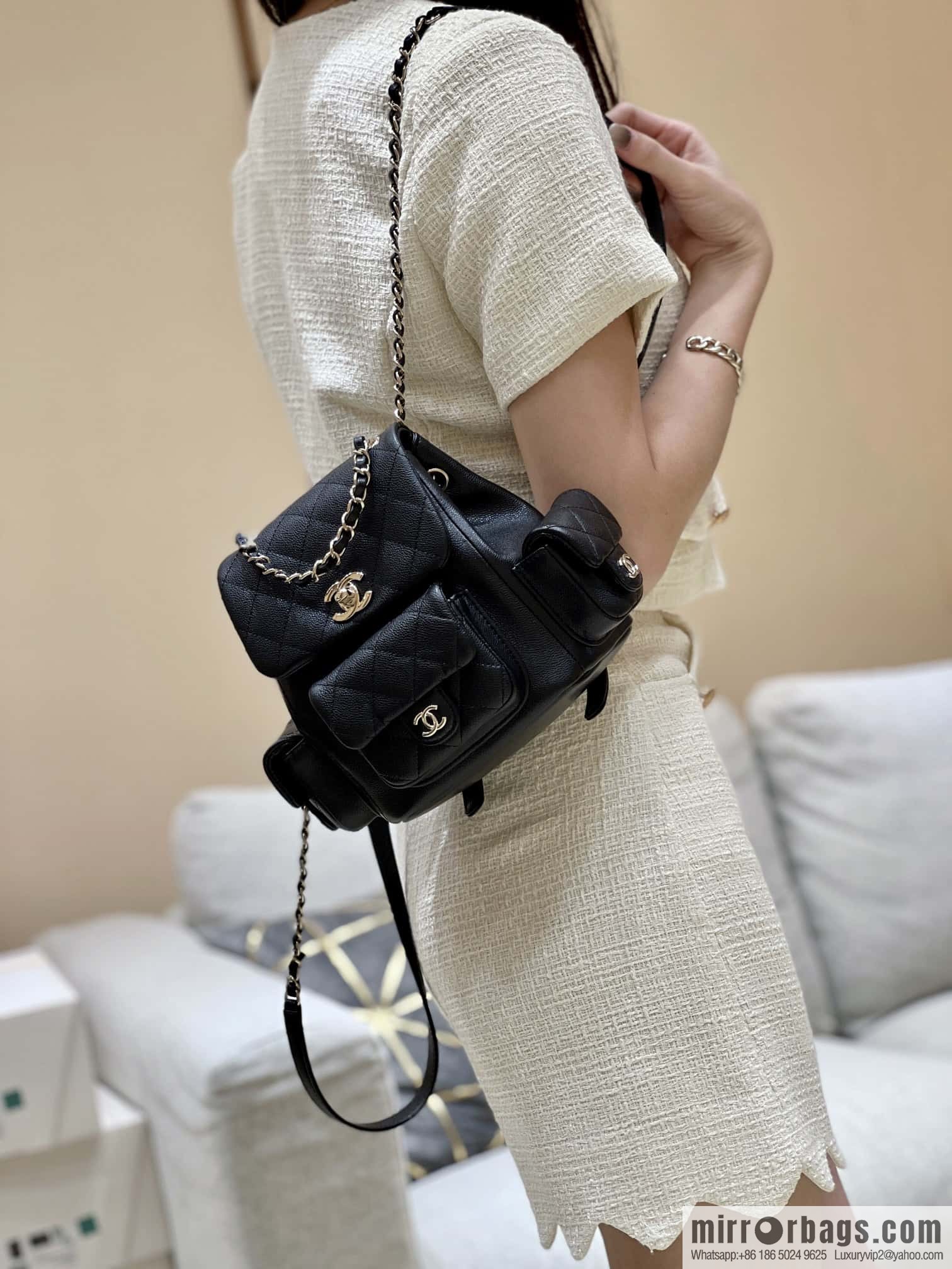 CHANEL 23K autumn and winter series duma tank double backpack AS4399 black