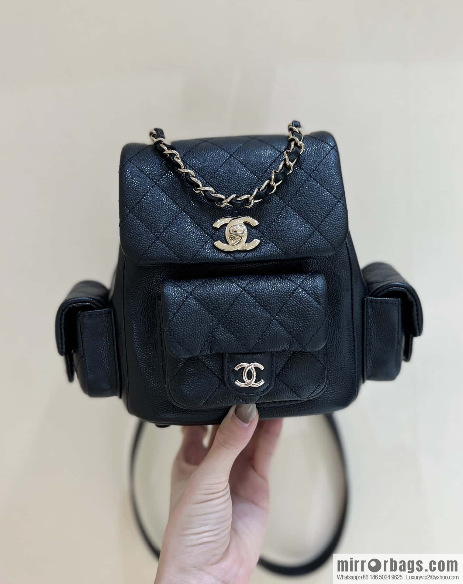 CHANEL 23K autumn and winter series duma tank double backpack AS4399 black