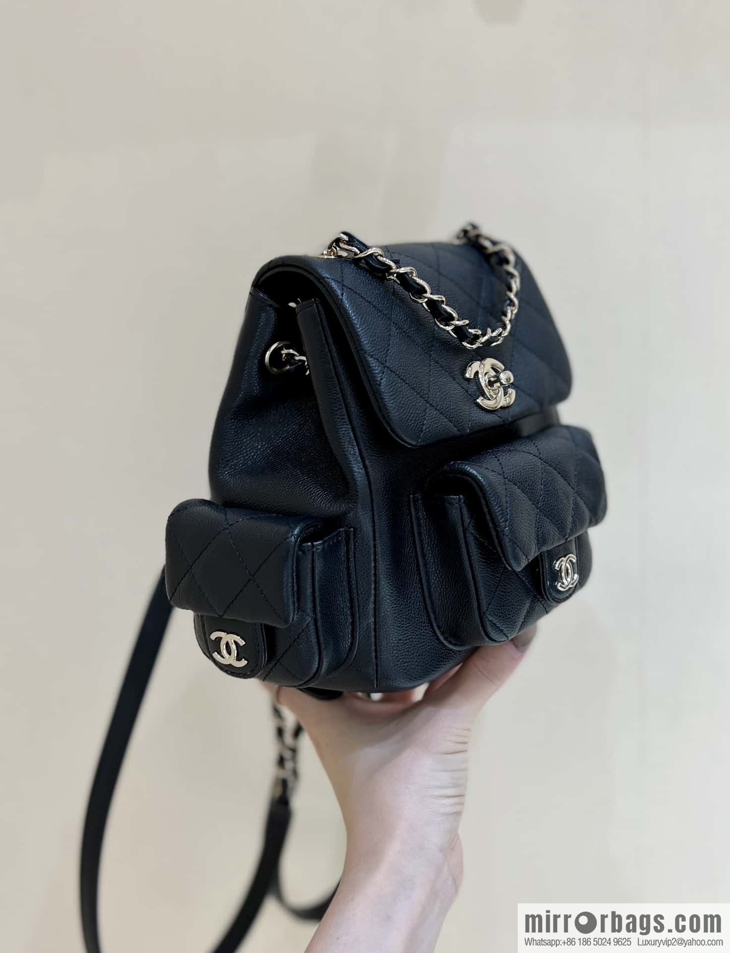 CHANEL 23K autumn and winter series duma tank double backpack AS4399 black