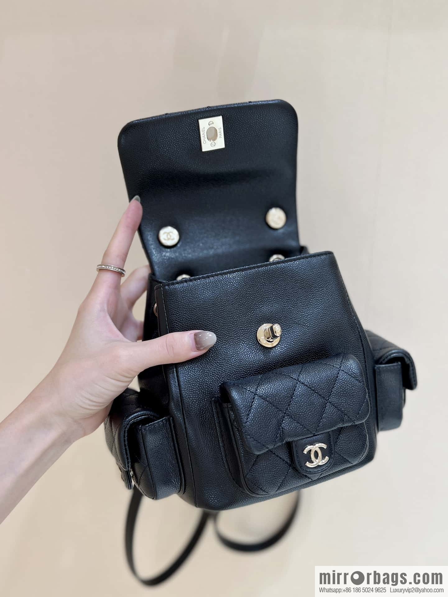 CHANEL 23K autumn and winter series duma tank double backpack AS4399 black