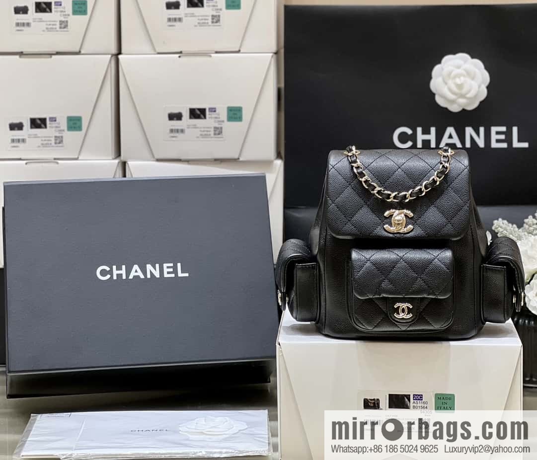 CHANEL 23K autumn and winter series duma tank double backpack AS4399 black