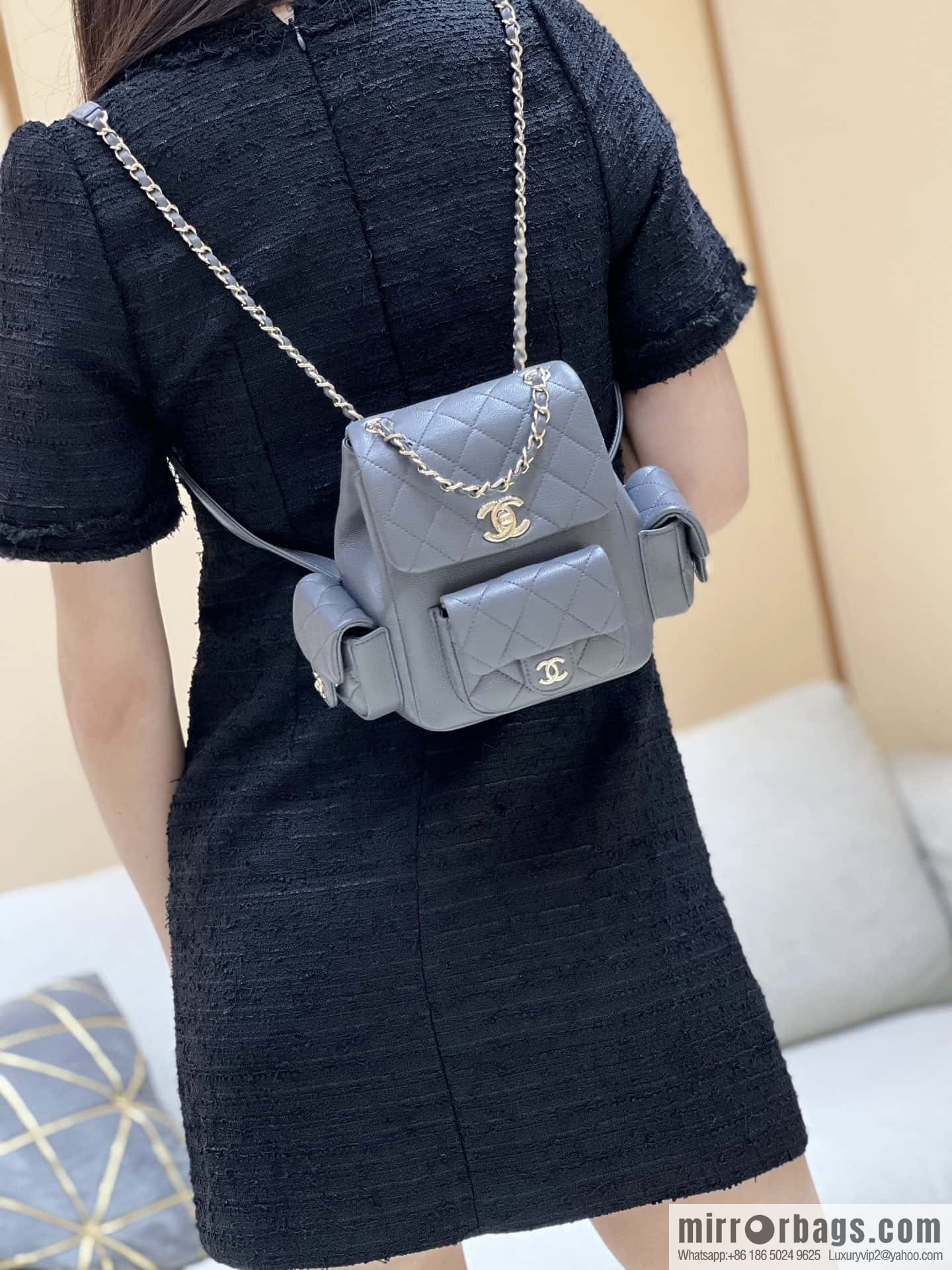 CHANEL 23K autumn and winter series duma tank double backpack AS4399 gray