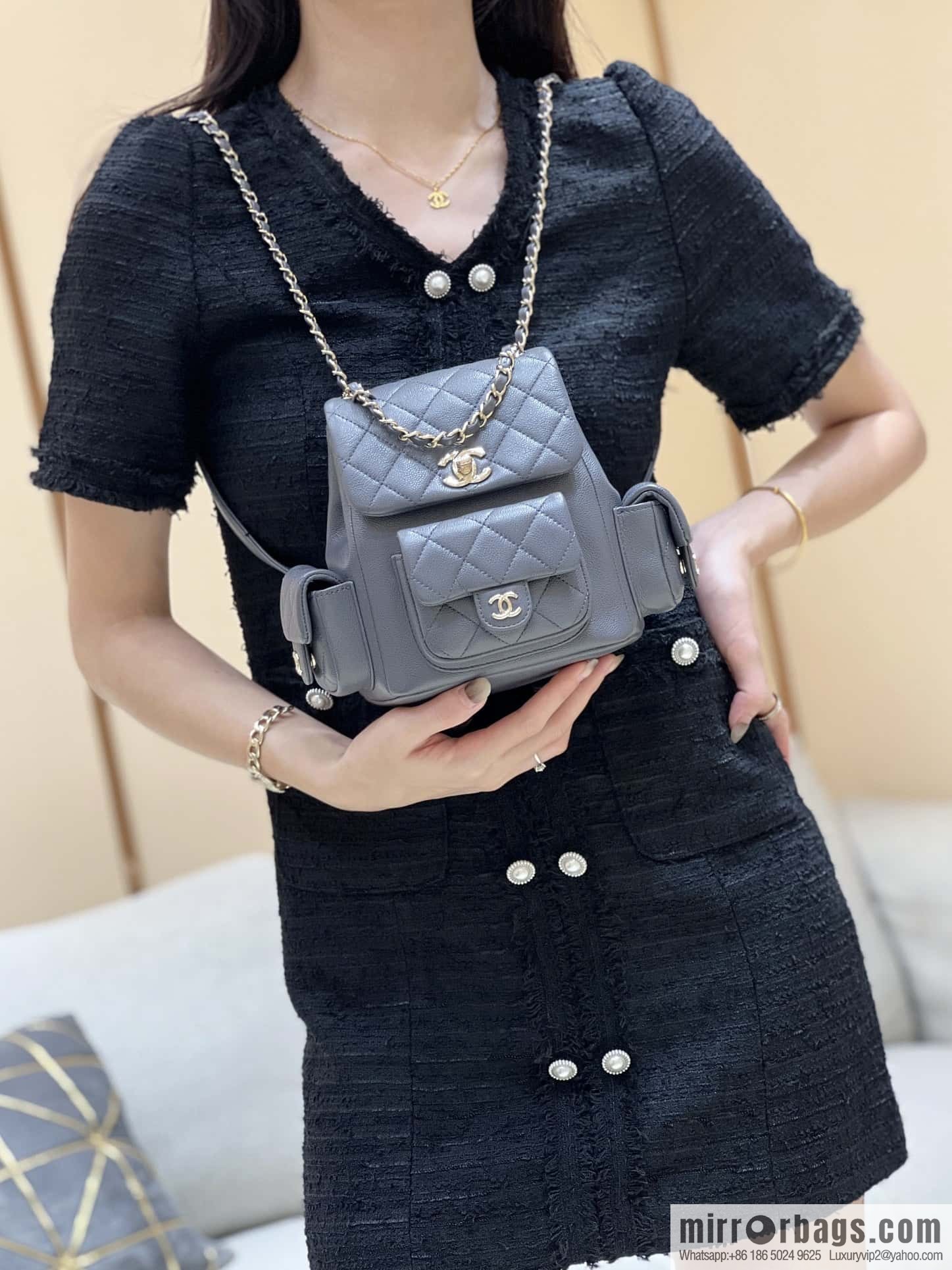 CHANEL 23K autumn and winter series duma tank double backpack AS4399 gray