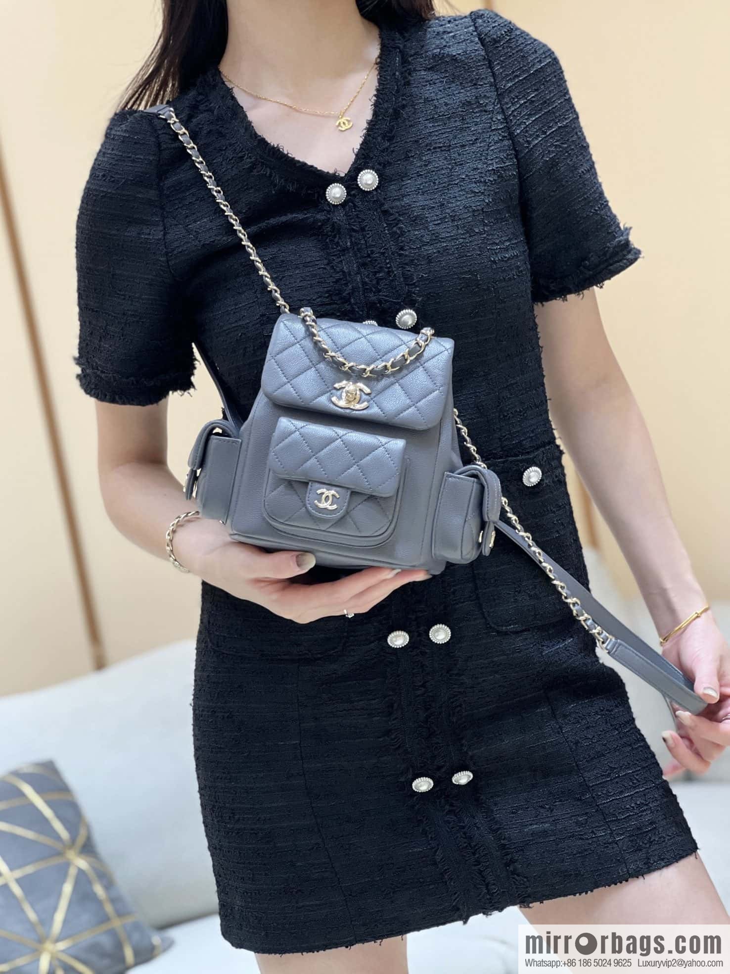 CHANEL 23K autumn and winter series duma tank double backpack AS4399 gray