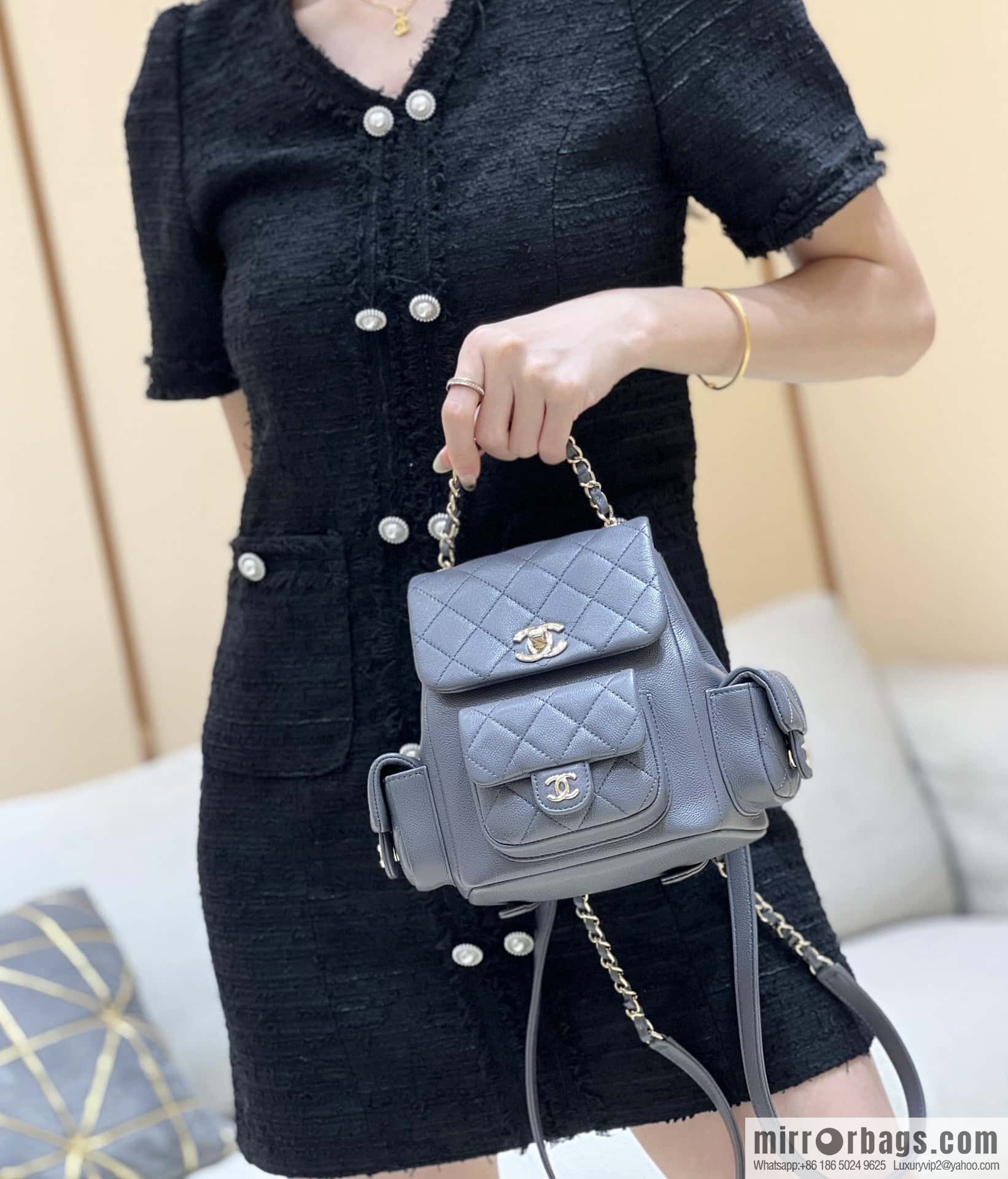 CHANEL 23K autumn and winter series duma tank double backpack AS4399 gray
