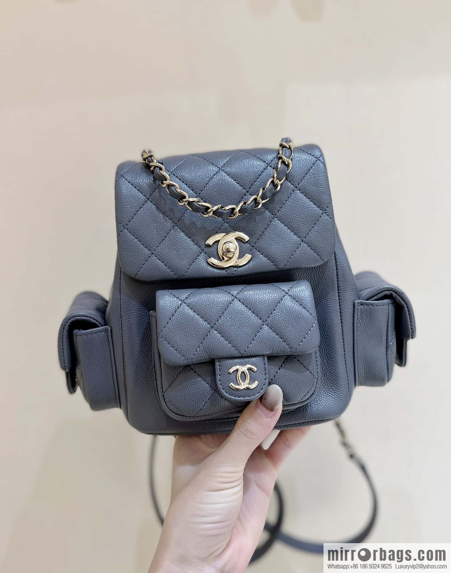 CHANEL 23K autumn and winter series duma tank double backpack AS4399 gray