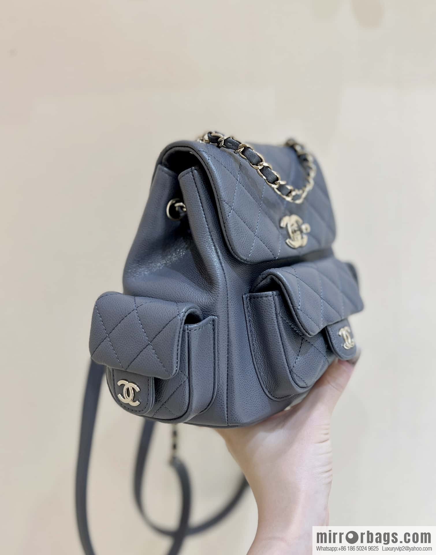CHANEL 23K autumn and winter series duma tank double backpack AS4399 gray