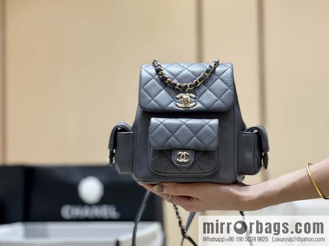 CHANEL 23K autumn and winter series duma tank double backpack AS4399 gray