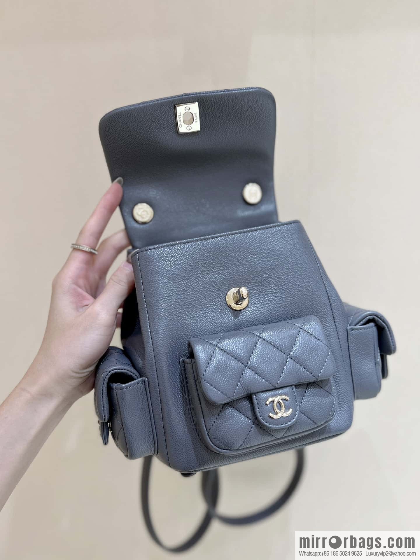 CHANEL 23K autumn and winter series duma tank double backpack AS4399 gray