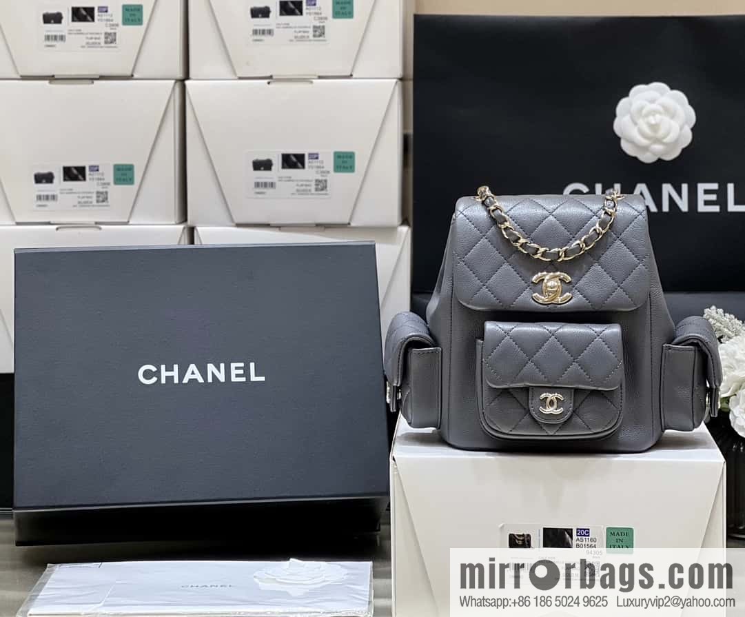 CHANEL 23K autumn and winter series duma tank double backpack AS4399 gray