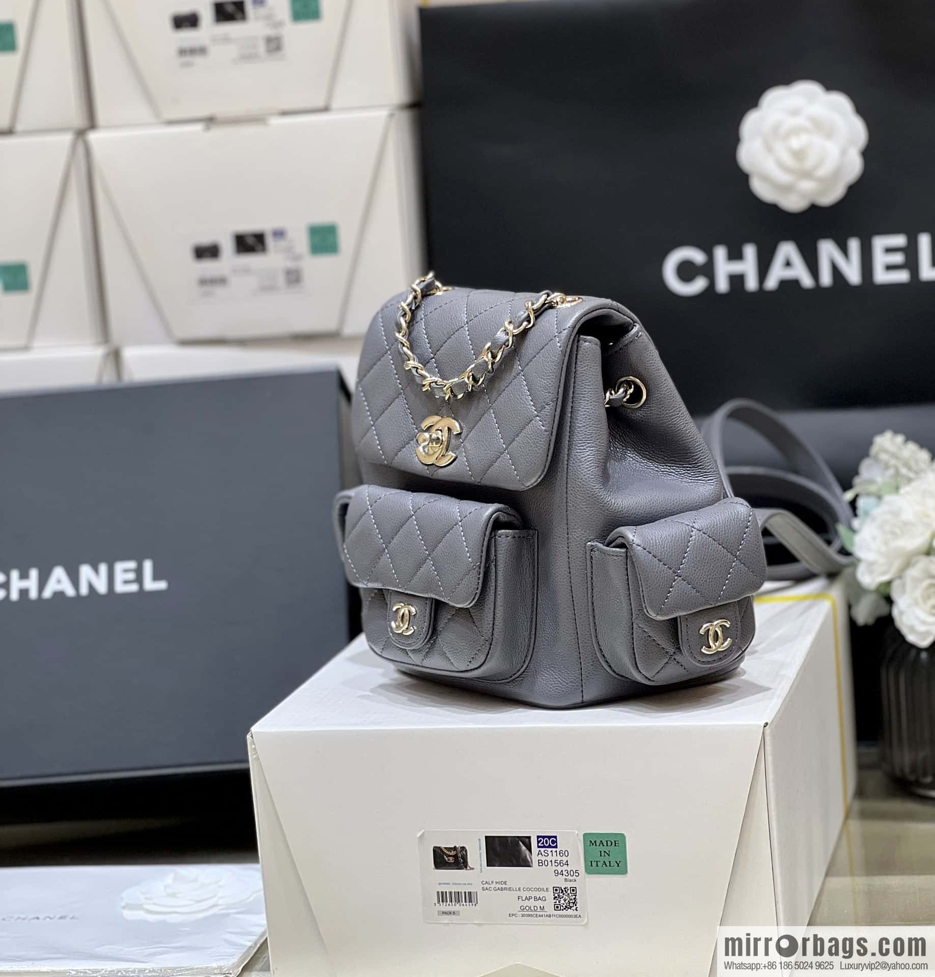 CHANEL 23K autumn and winter series duma tank double backpack AS4399 gray