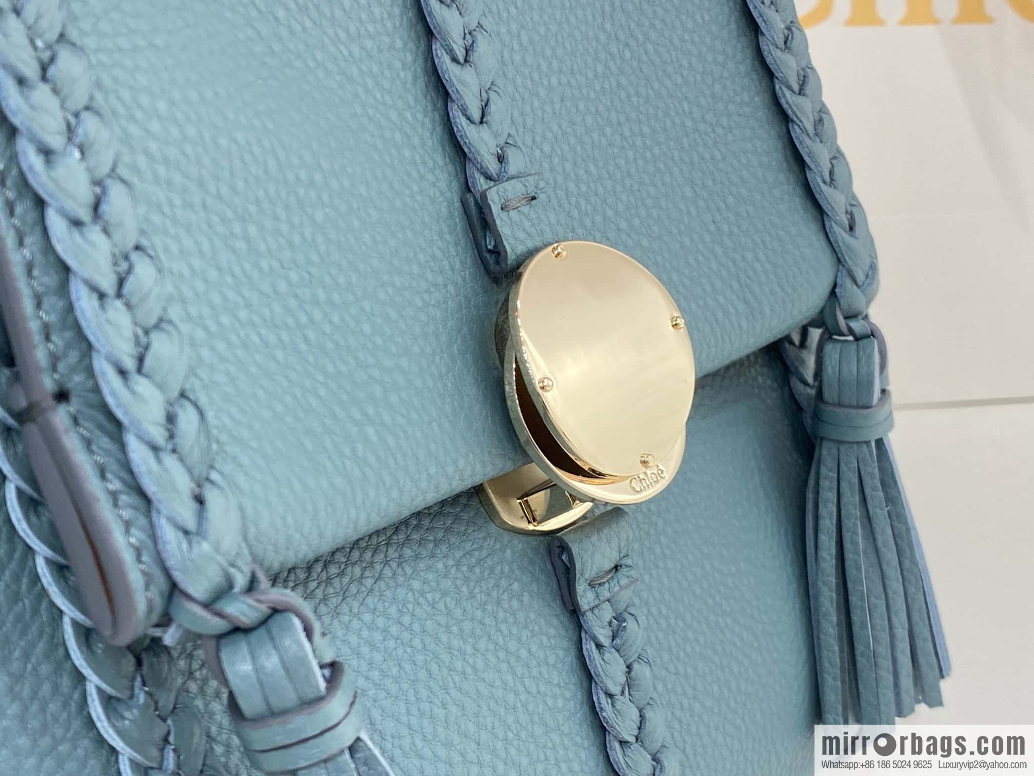 Chloe Penelope Gold Coin Bag, Medium Dropped Leather, Haze Blue 25CM