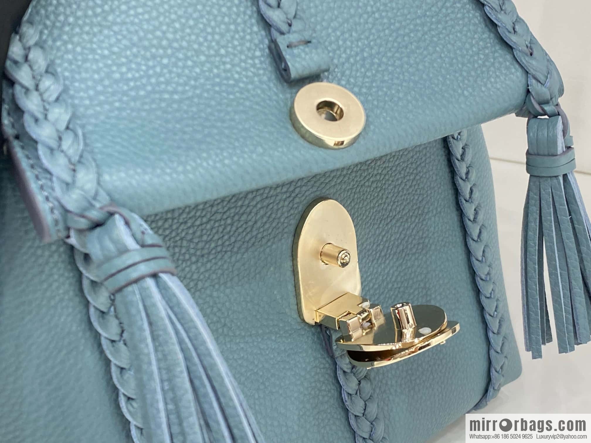 Chloe Penelope Gold Coin Bag, Medium Dropped Leather, Haze Blue 25CM
