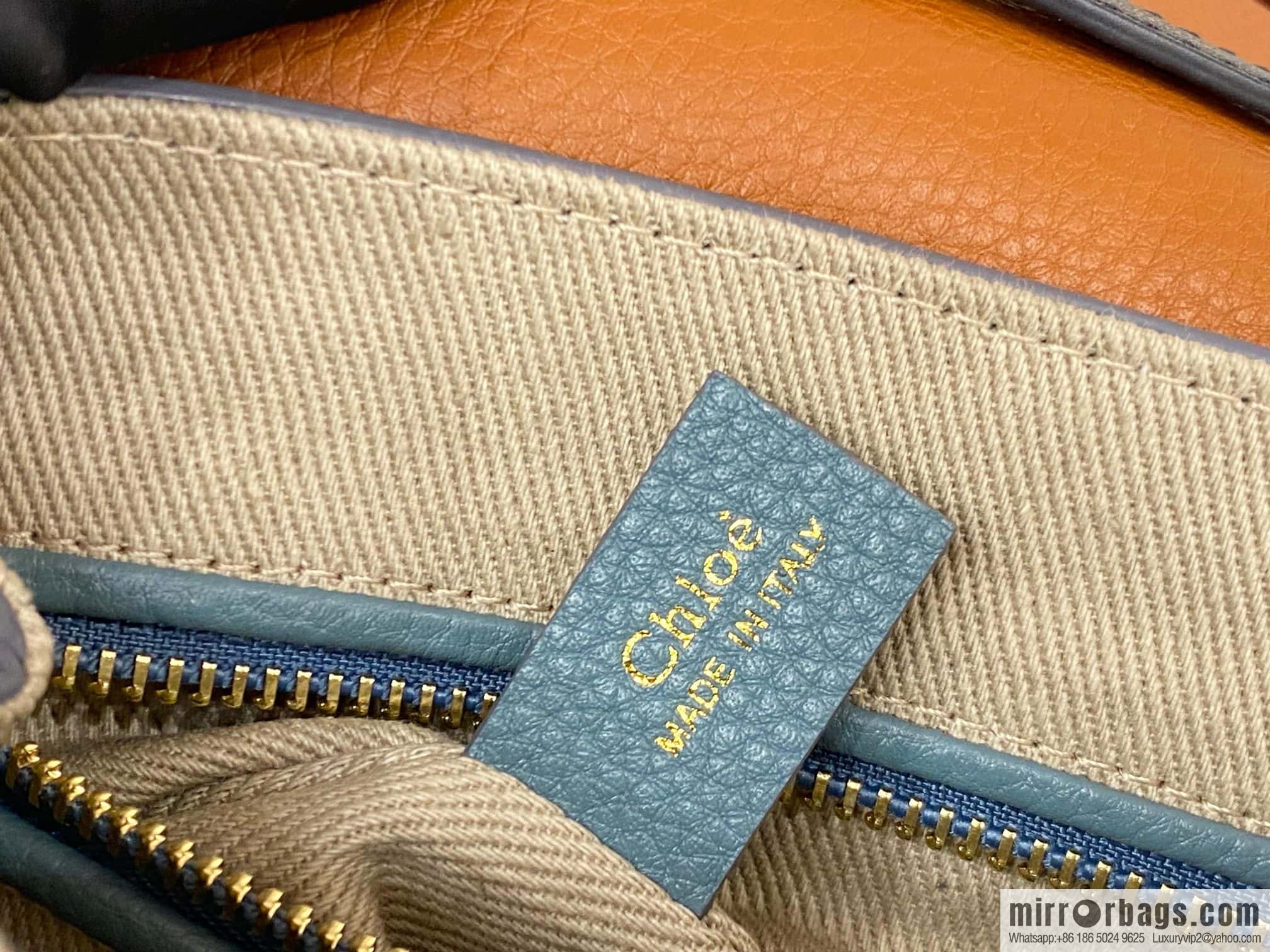 Chloe Penelope Gold Coin Bag, Medium Dropped Leather, Haze Blue 25CM