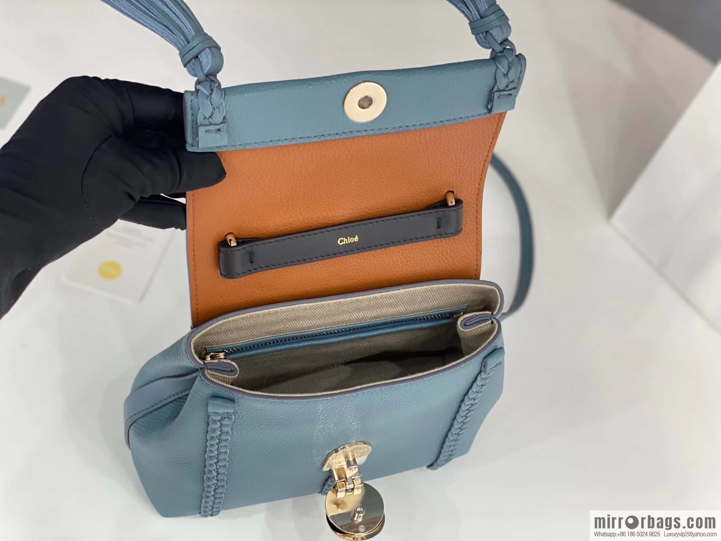 Chloe Penelope Gold Coin Bag, Medium Dropped Leather, Haze Blue 25CM