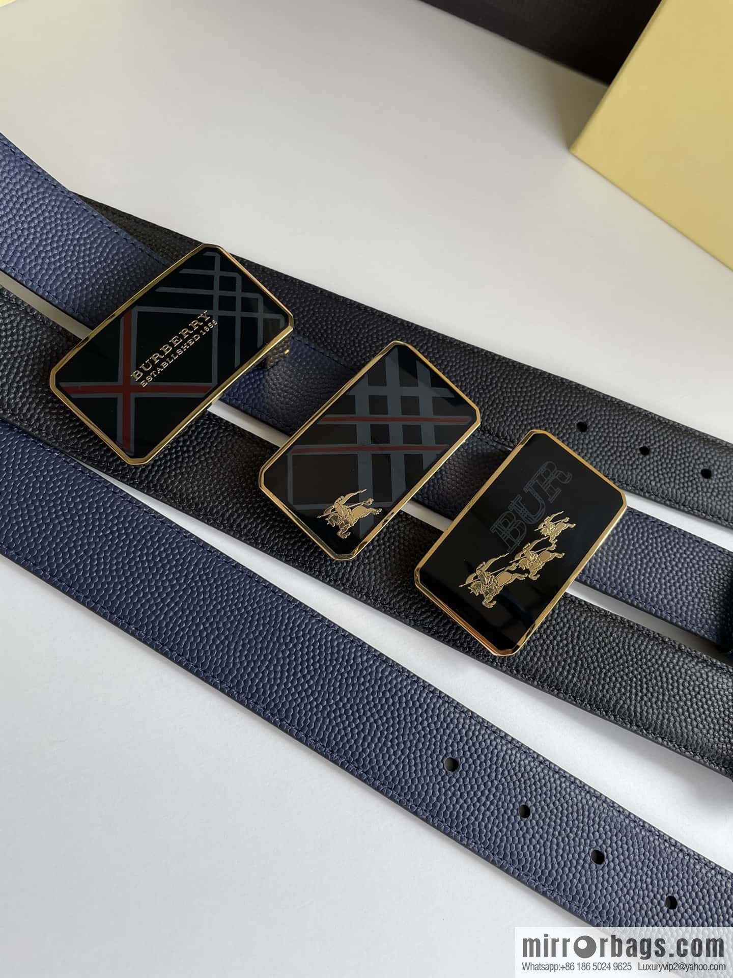 BURBERRY Burberry, resin craft logo warhorse metal buckle 3.5cm men's cowhide belt