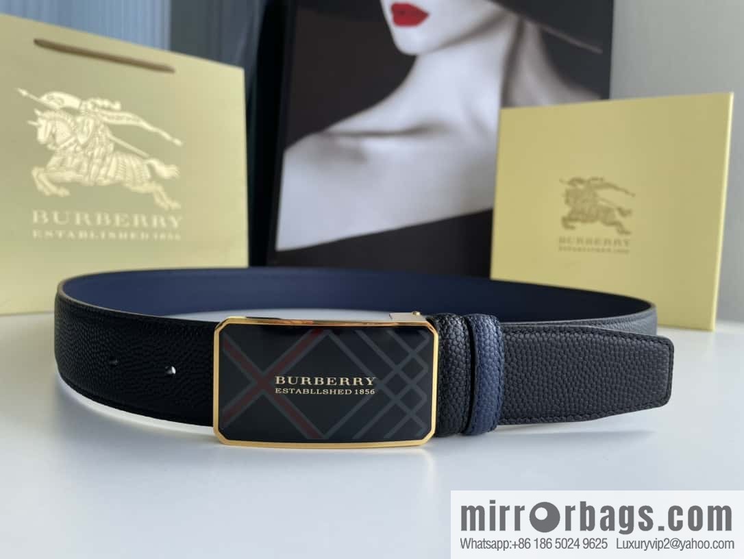 BURBERRY Burberry, resin craft logo warhorse metal buckle 3.5cm men's cowhide belt
