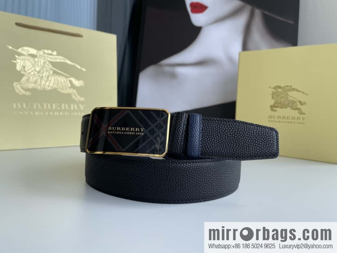 BURBERRY Burberry, resin craft logo warhorse metal buckle 3.5cm men's cowhide belt