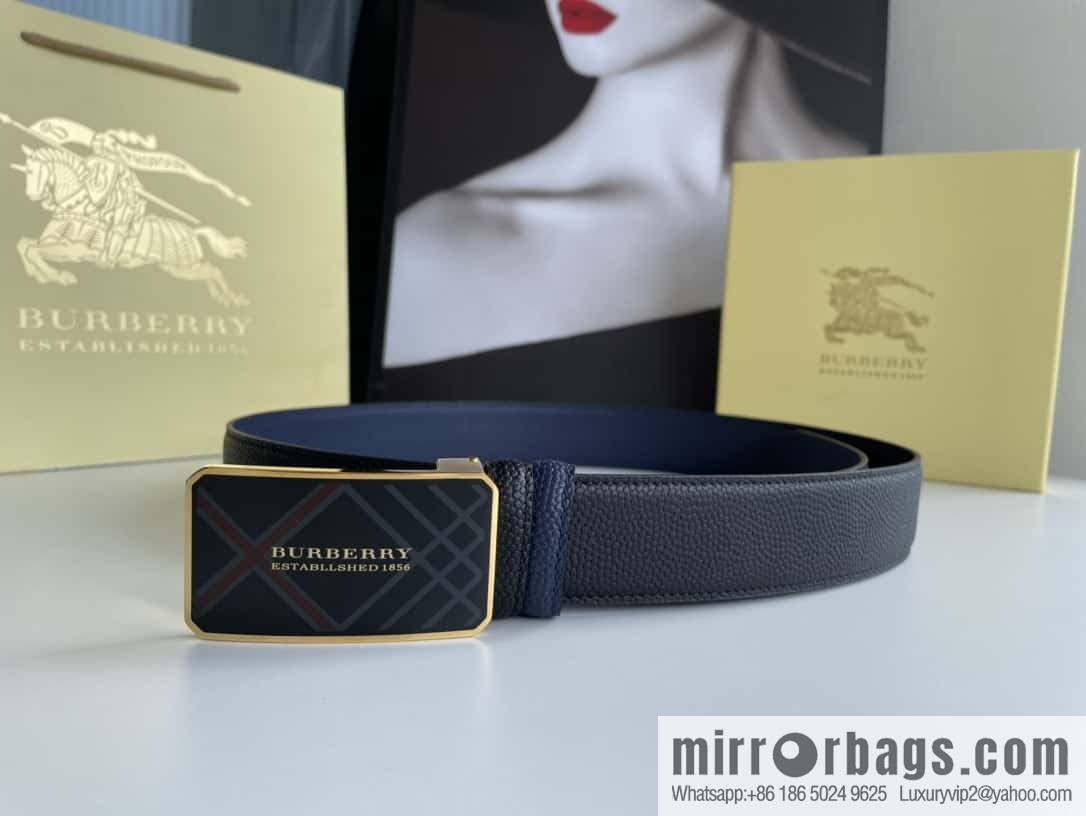 BURBERRY Burberry, resin craft logo warhorse metal buckle 3.5cm men's cowhide belt