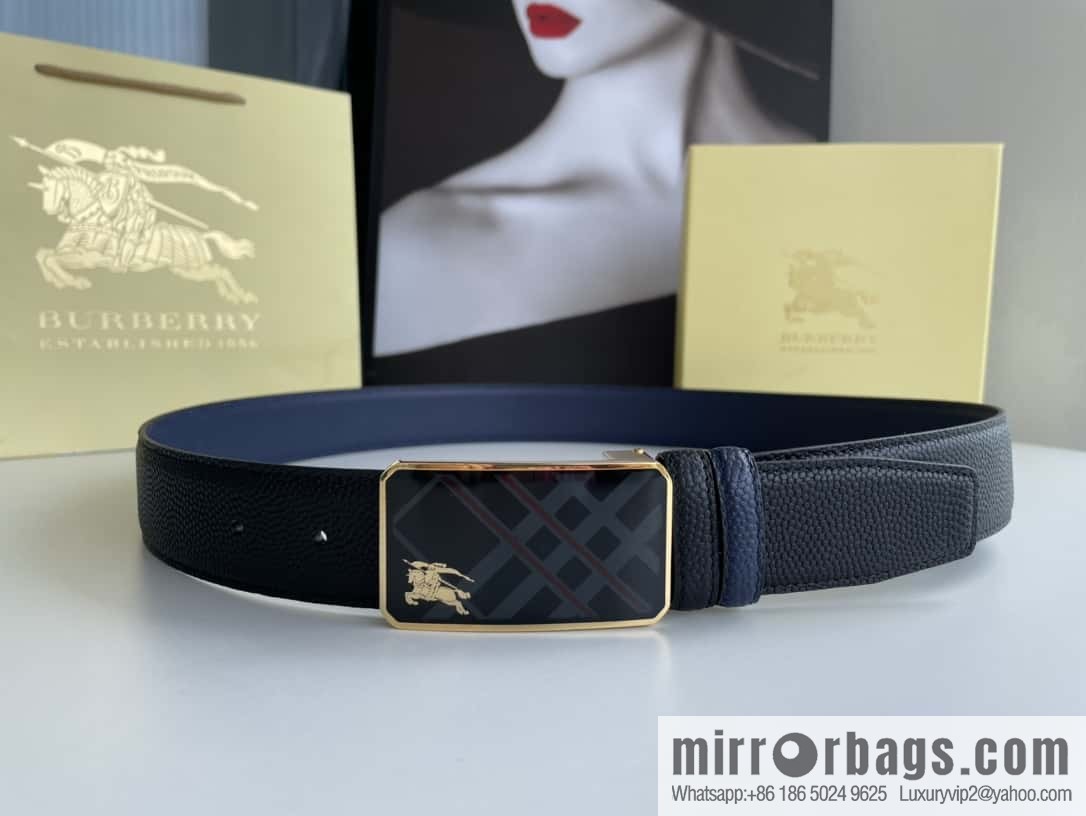 BURBERRY Burberry, resin craft logo warhorse metal buckle 3.5cm men's cowhide belt
