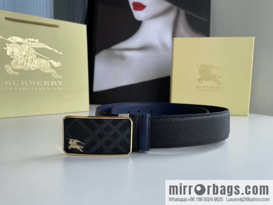 BURBERRY Burberry, resin craft logo warhorse metal buckle 3.5cm men's cowhide belt