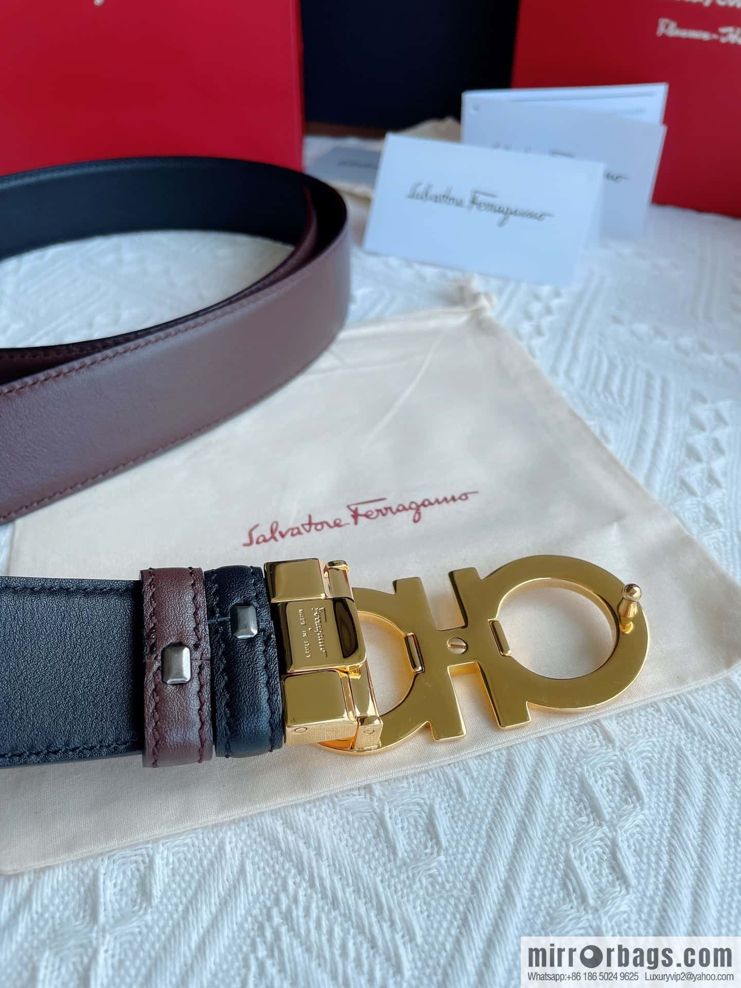 Ferragam Ferragamo, exquisite inverted 8-character hanging buckle hair, hair belt 3.5cm