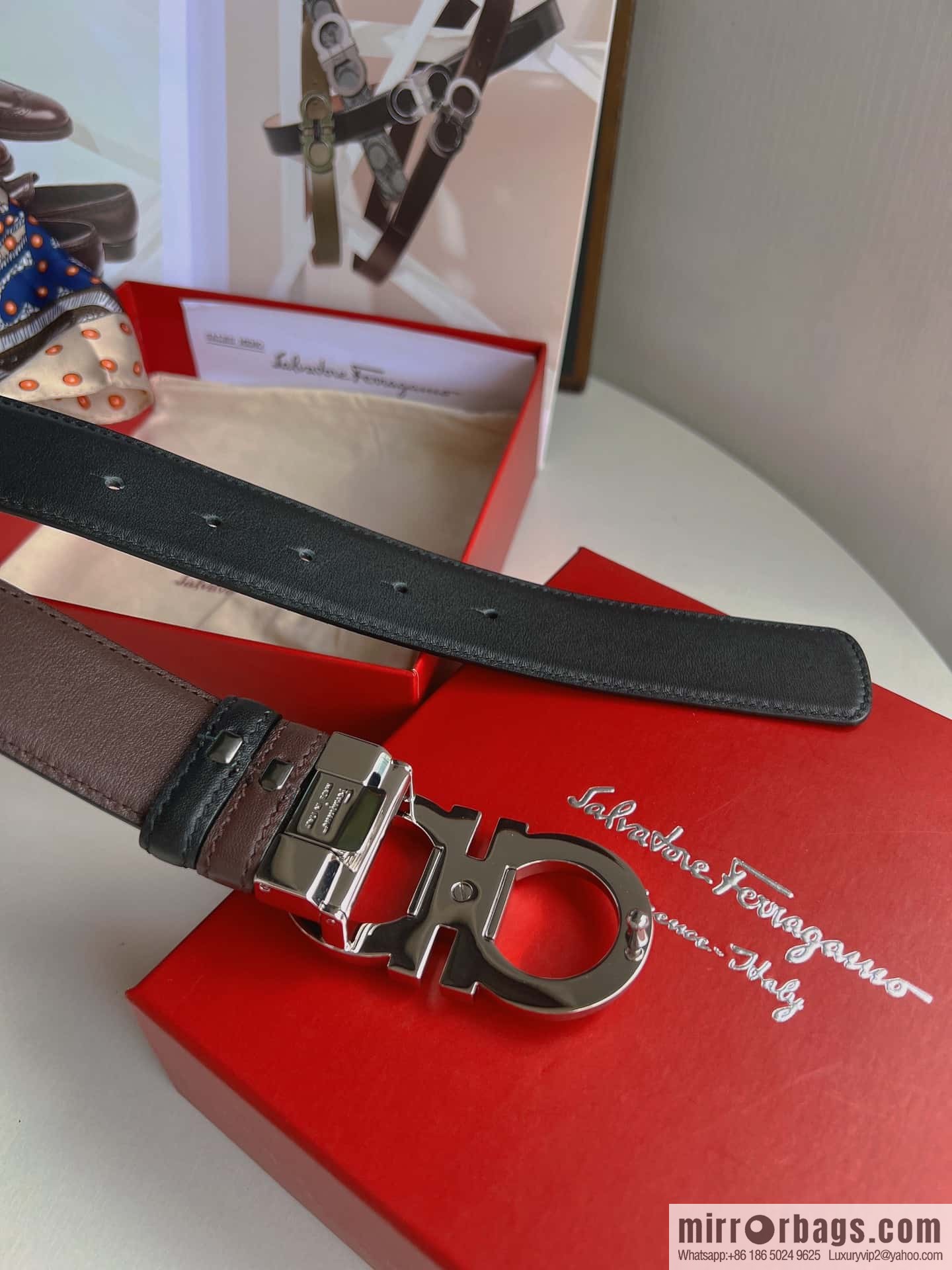 Ferragam Ferragamo, exquisite inverted 8-character hanging buckle hair, hair belt 3.5cm