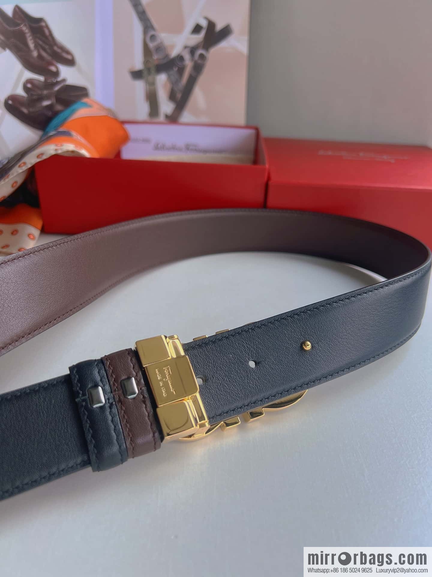 Ferragam Ferragamo, exquisite inverted 8-character hanging buckle hair, hair belt 3.5cm