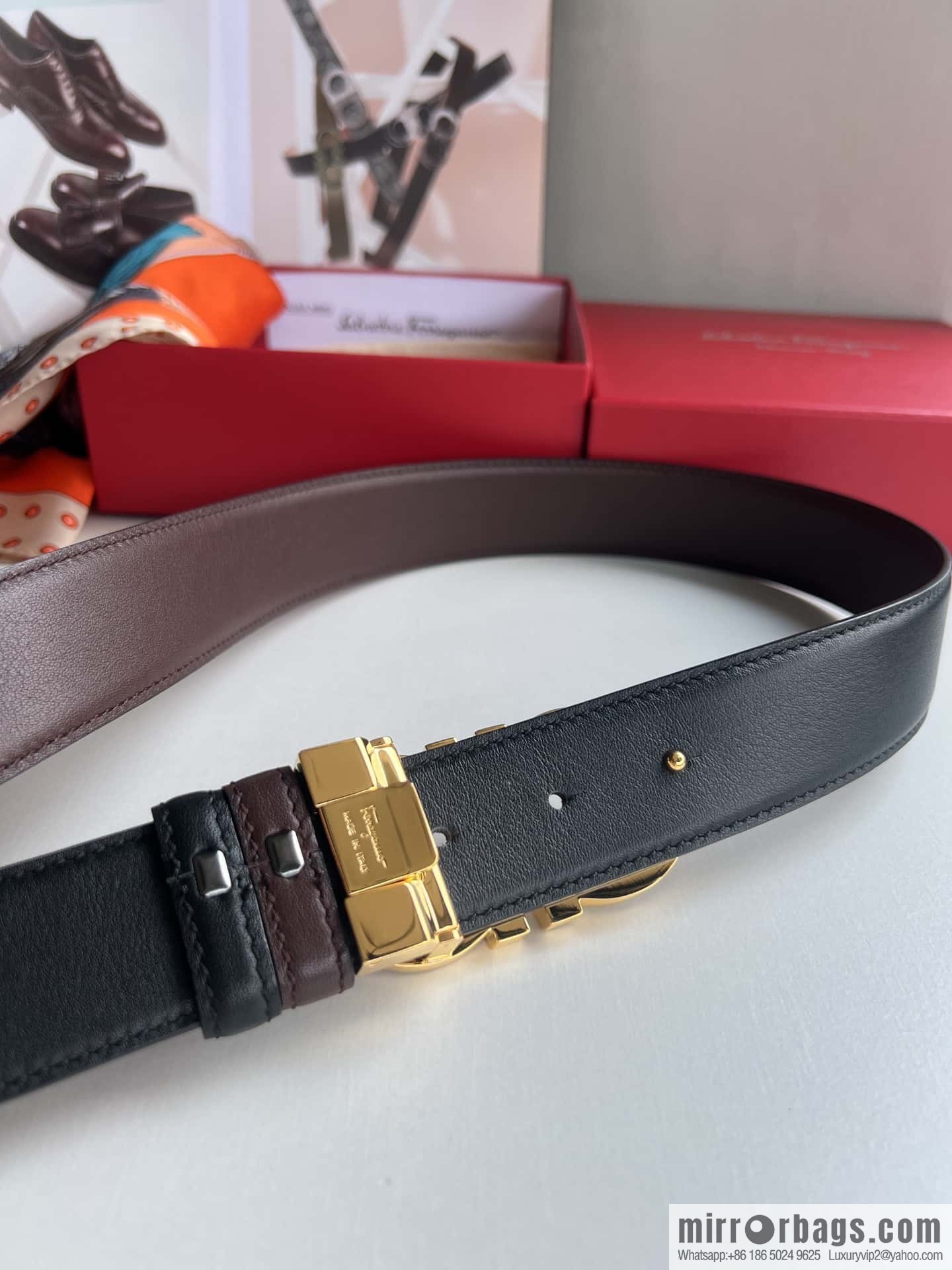 Ferragam Ferragamo, exquisite inverted 8-character hanging buckle hair, hair belt 3.5cm