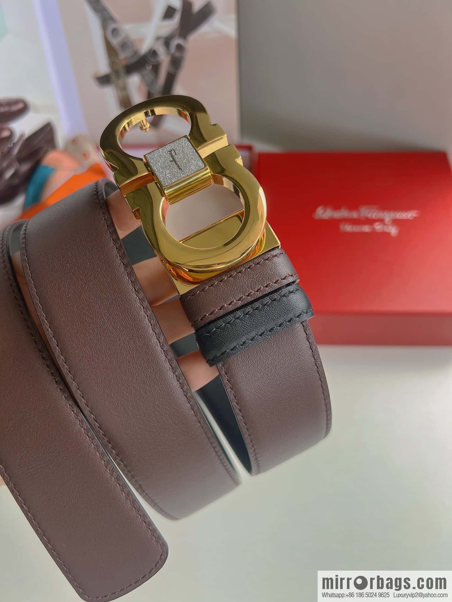 Ferragam Ferragamo, exquisite inverted 8-character hanging buckle hair, hair belt 3.5cm