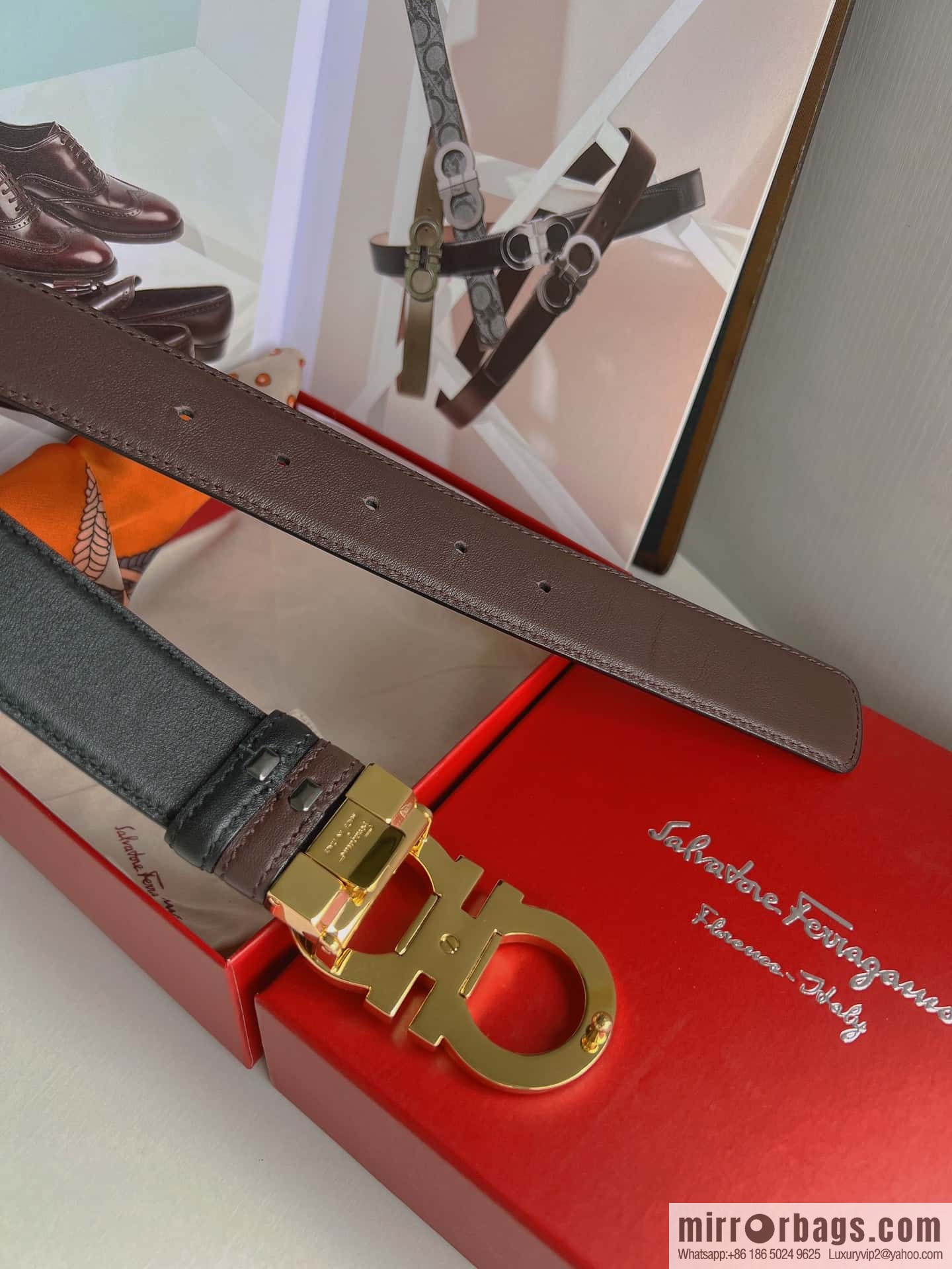 Ferragam Ferragamo, exquisite inverted 8-character hanging buckle hair, hair belt 3.5cm