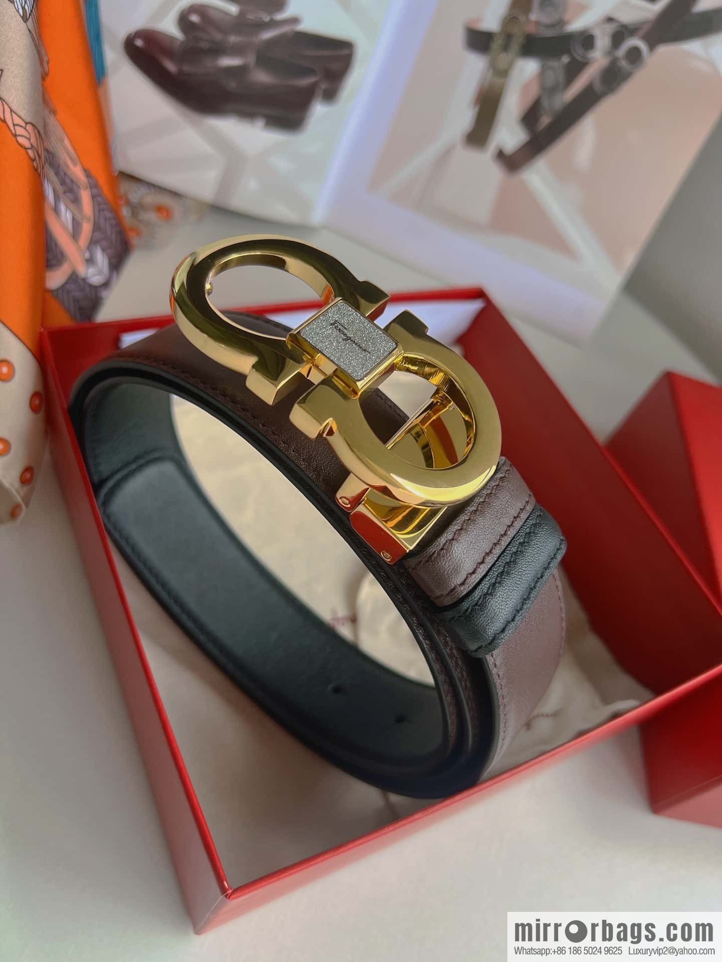 Ferragam Ferragamo, exquisite inverted 8-character hanging buckle hair, hair belt 3.5cm