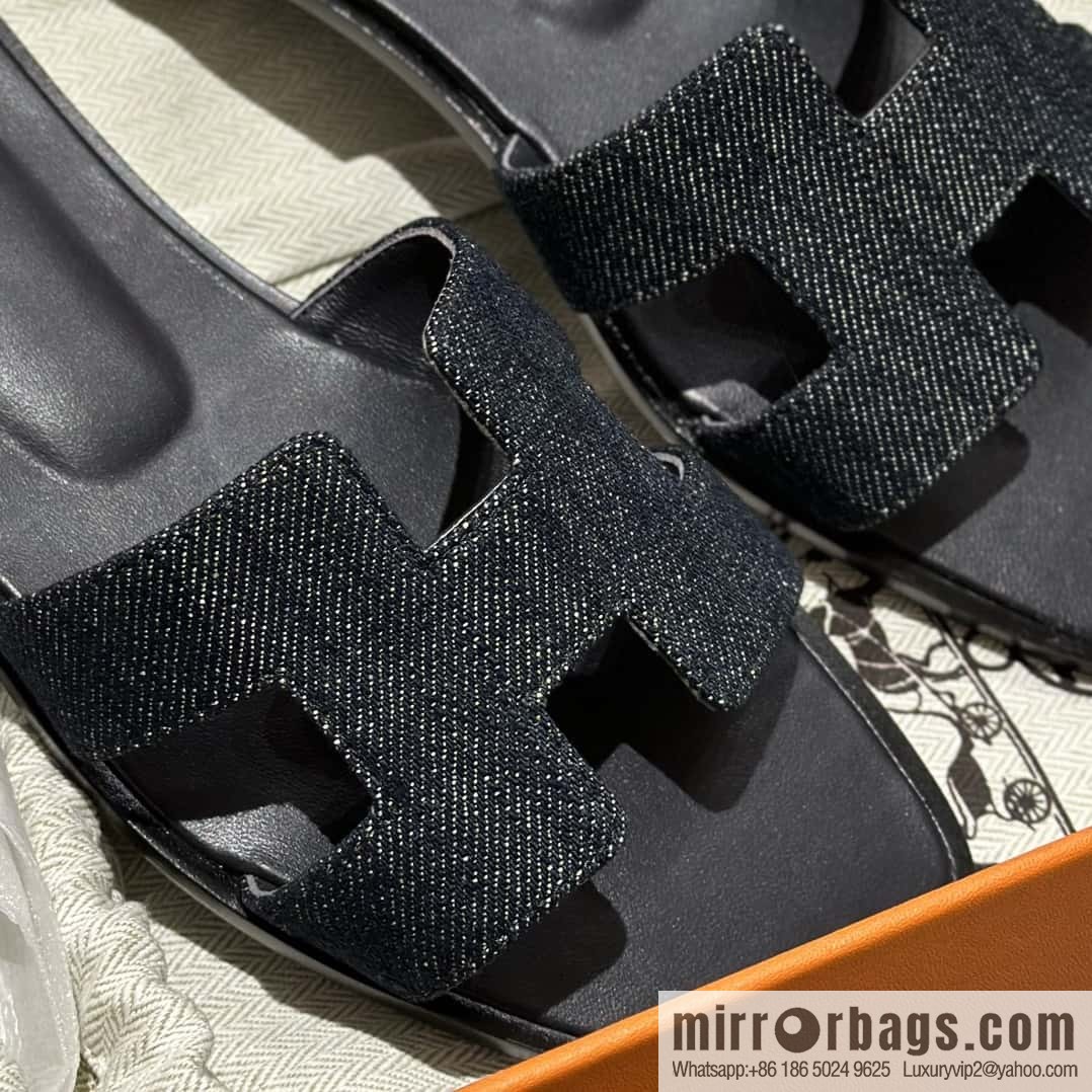 Hermès leather outsole H slippers, black