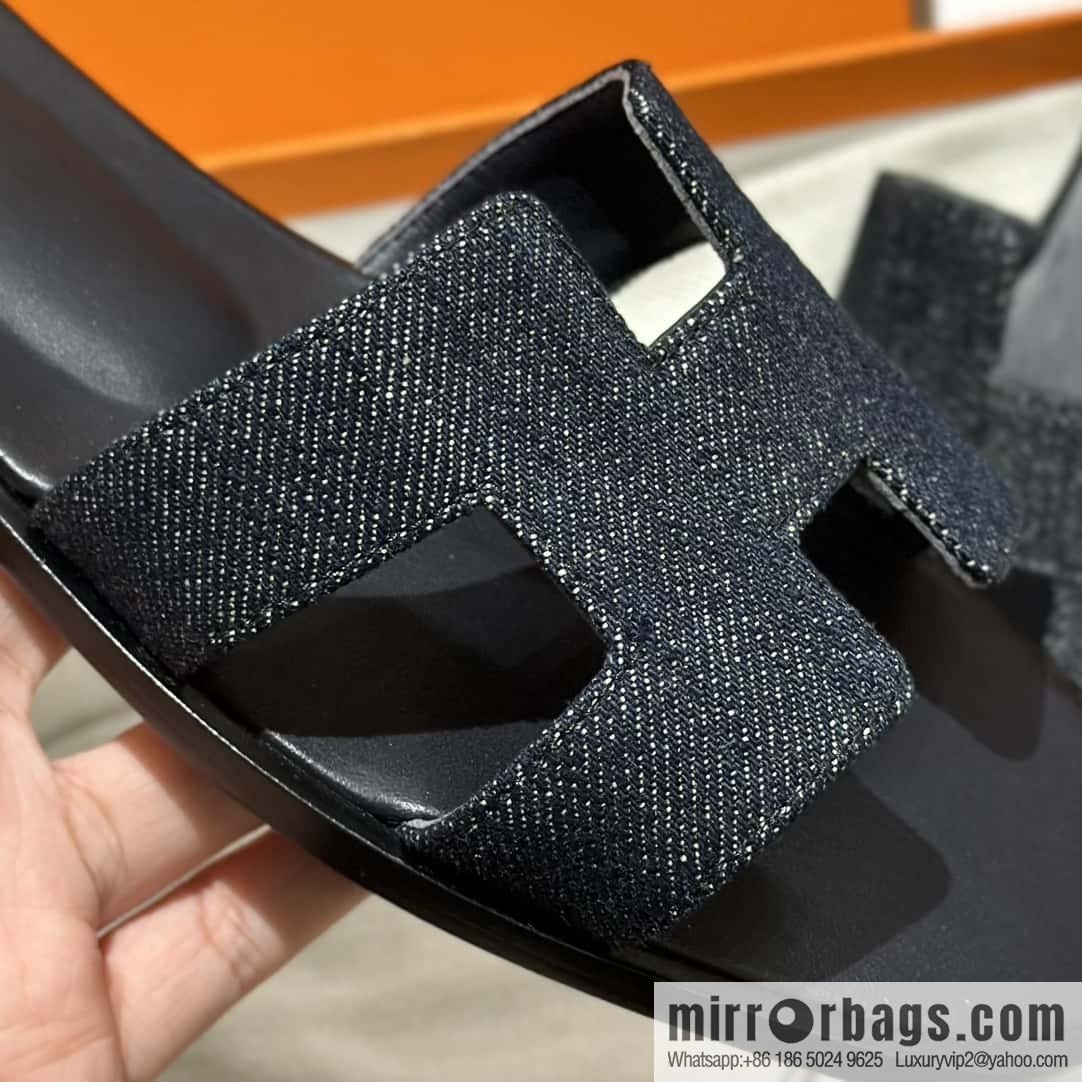 Hermès leather outsole H slippers, black