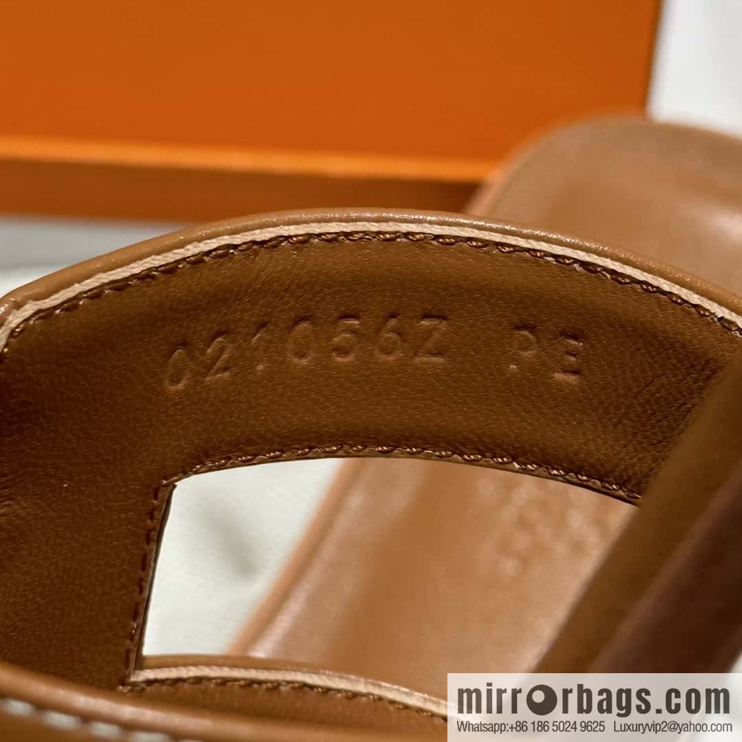 Hermès leather outsole H slippers, brown