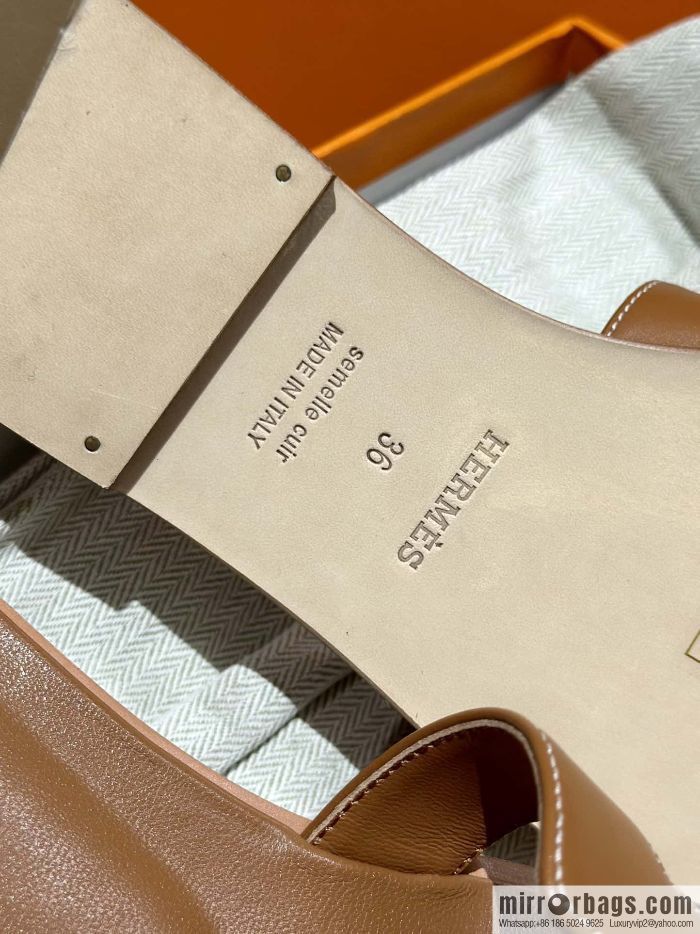 Hermès leather outsole H slippers, brown