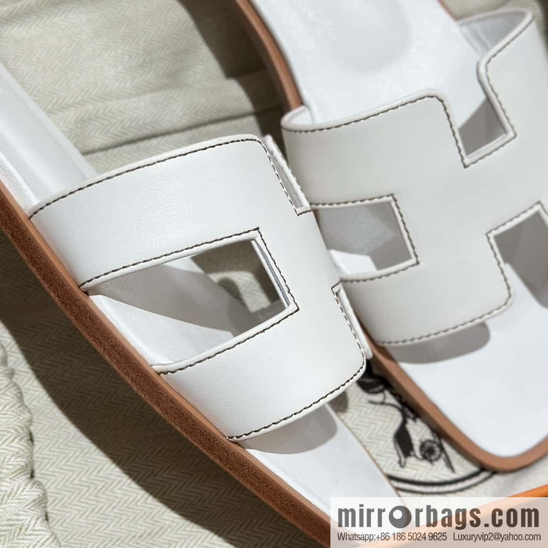 Hermès leather outsole H slippers, white