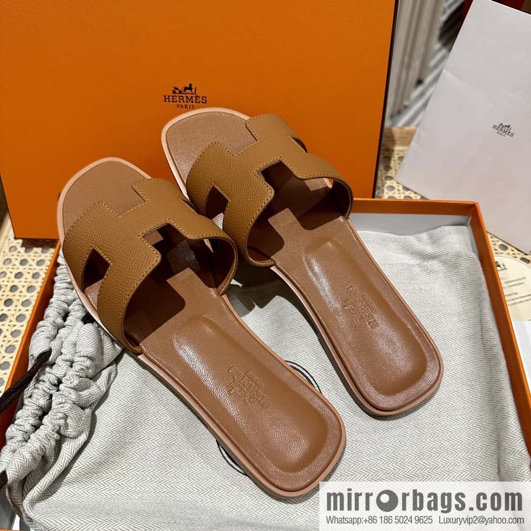Hermès leather outsole H slippers, brown
