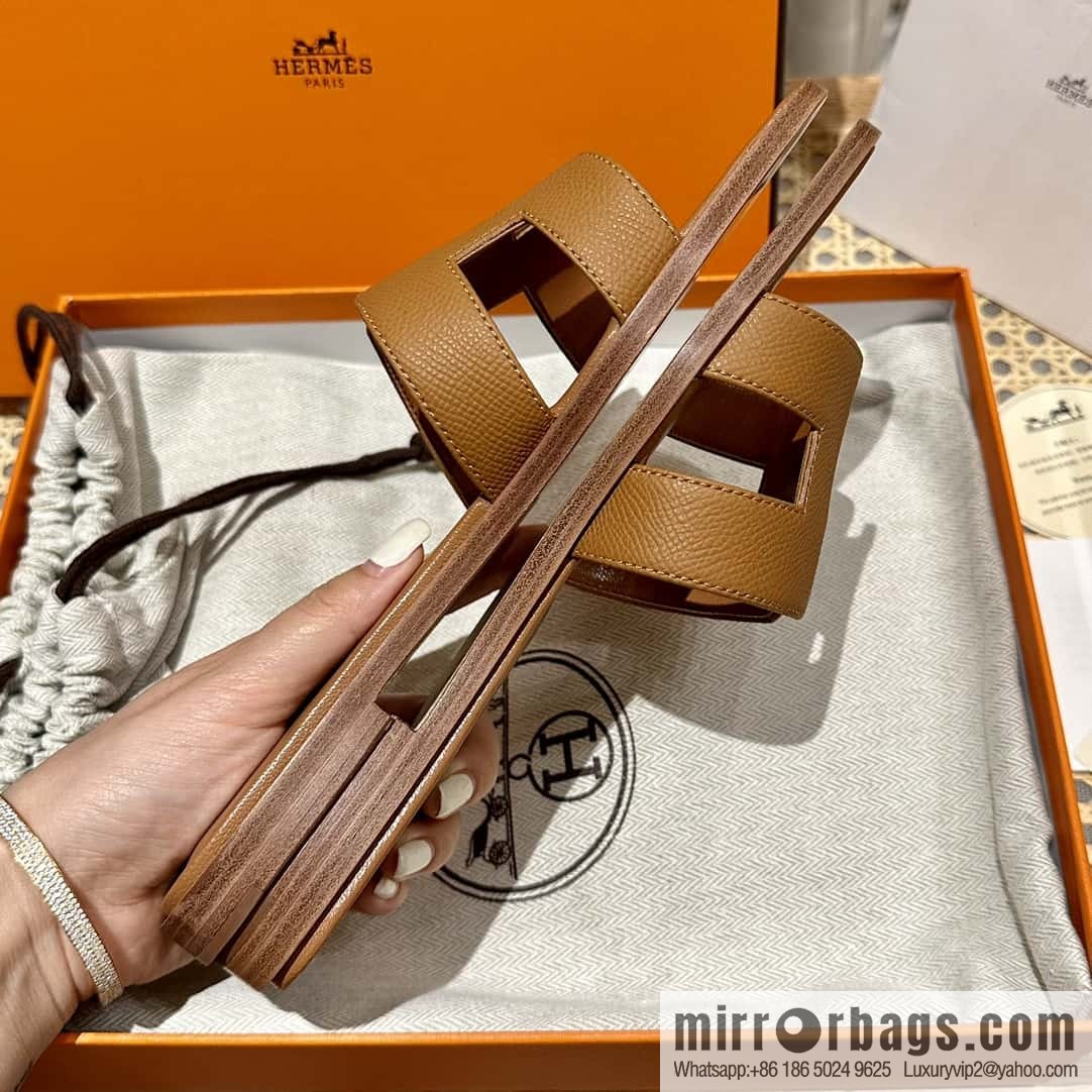 Hermès leather outsole H slippers, brown