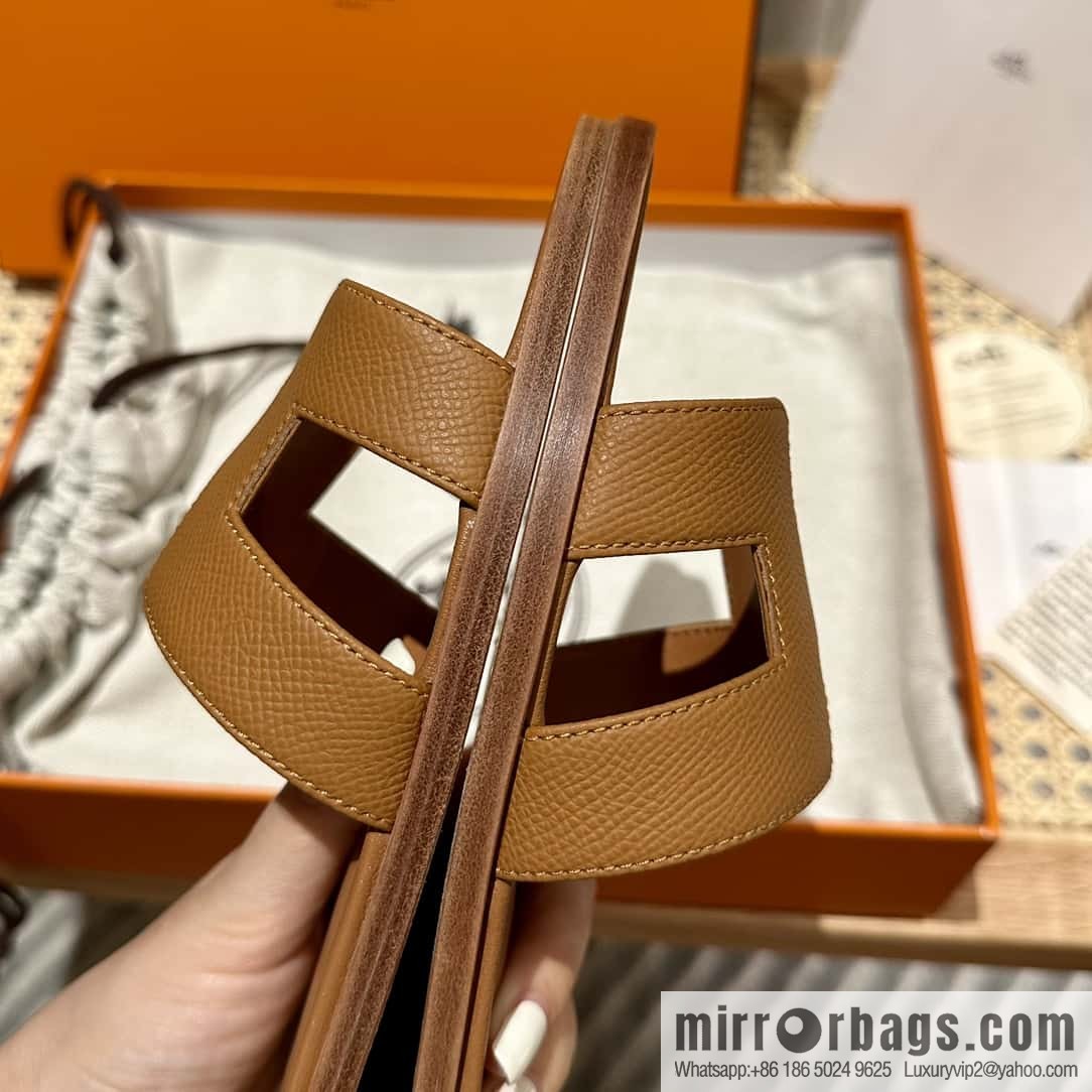 Hermès leather outsole H slippers, brown