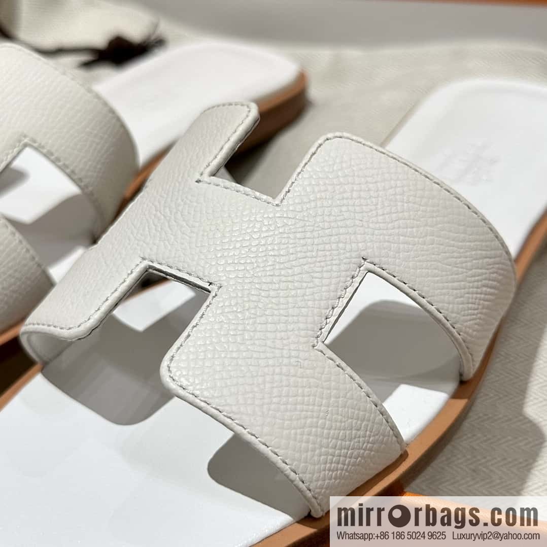 Hermès leather outsole H slippers, white