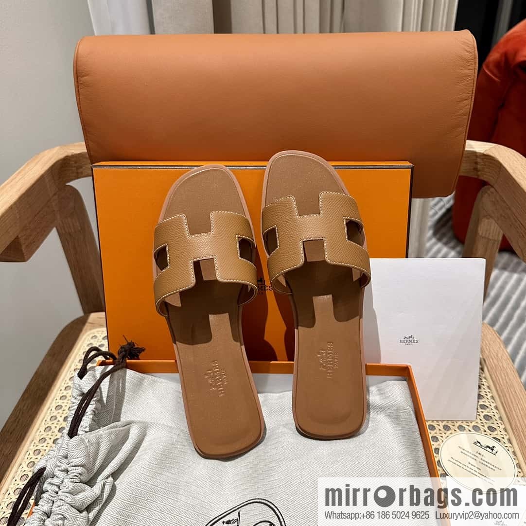Hermès leather outsole H slippers, brown
